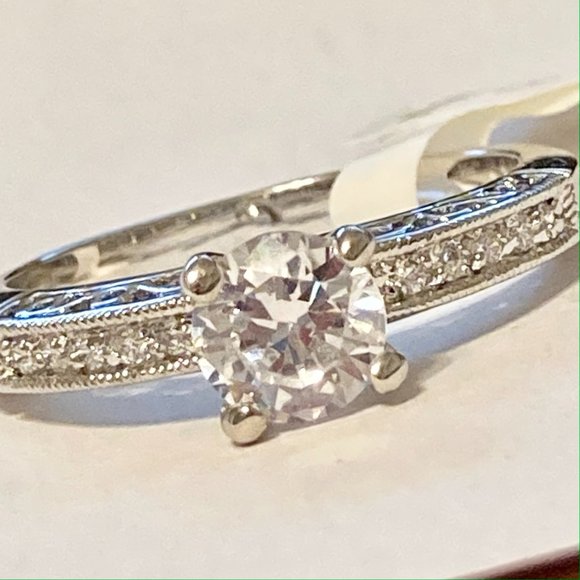 Silver Filigree Victorian Engagement Ring Size 9 10 Cubic Zirconia RhodiumPlated - Picture 9 of 10